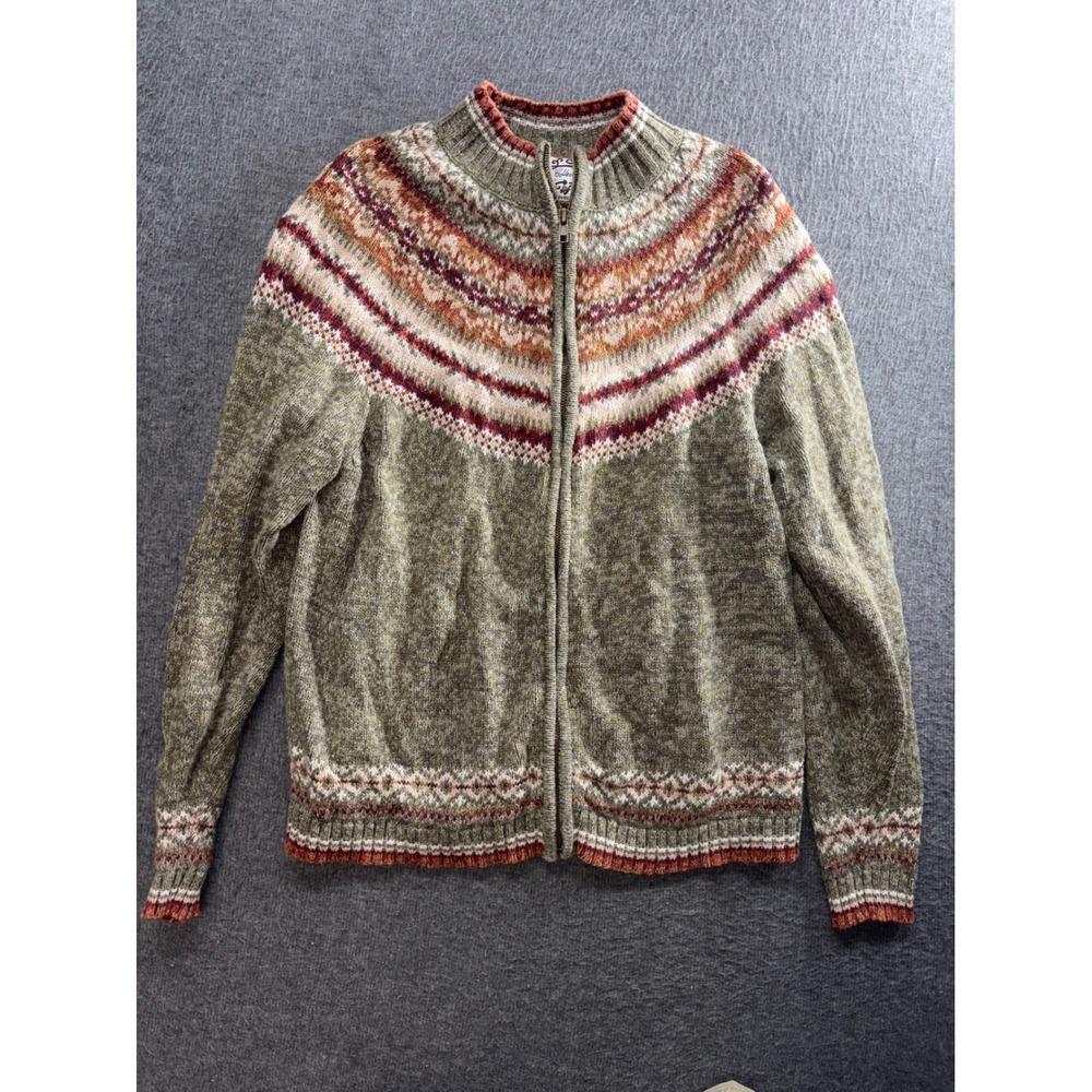 Heirloom Collectibles Fair Isle Full Zip Cardigan Sweater Green Rust Small